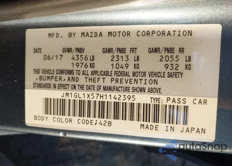 2017 Mazda Mazda6 Grand Touring z USA, uszkodzony, nr VIN JM1GL1X57H1142395